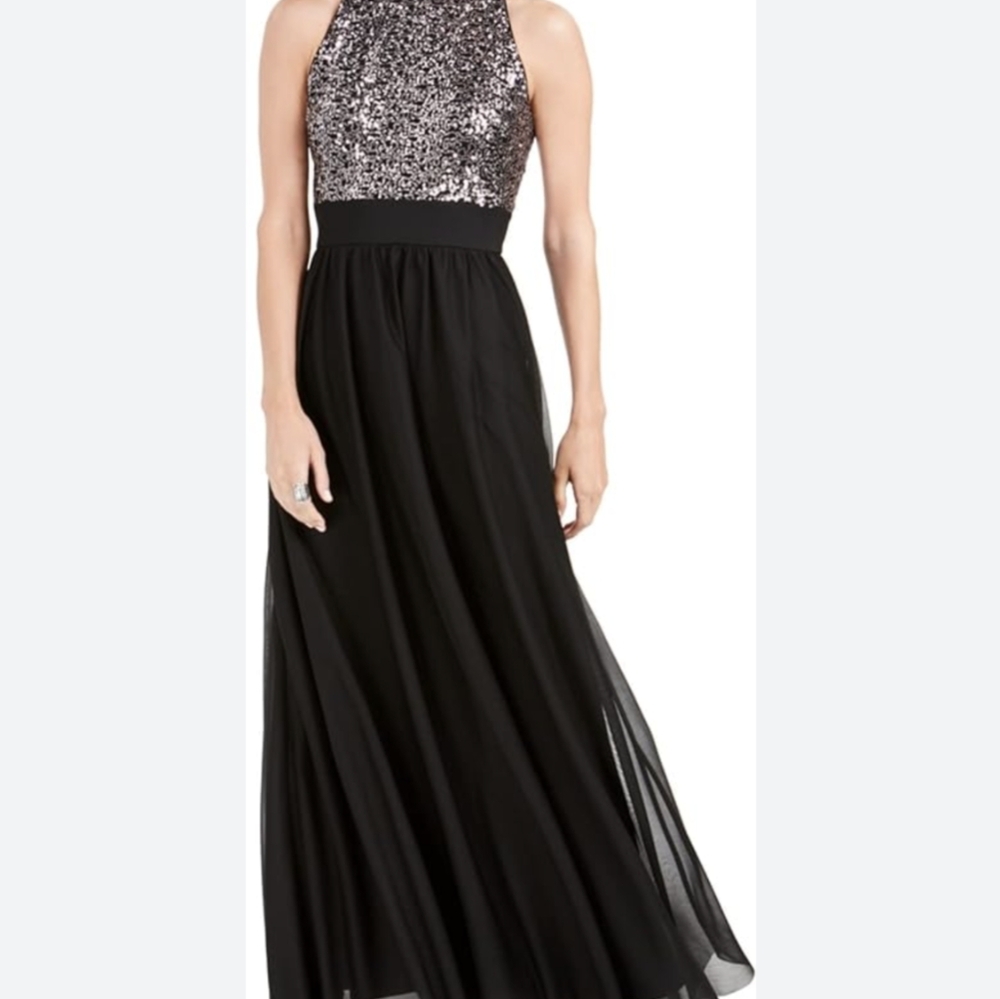 Jessica Howard $134 JH9M8685 Black Silver Sequined Top Gown Sz 12 NWT!